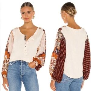 NEW Free People Vintage Combo Light Magic Henley Blouse Small